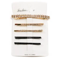 Fashion Jewelry Rhinestone Hair Clip Set - Gold Color (1045G)